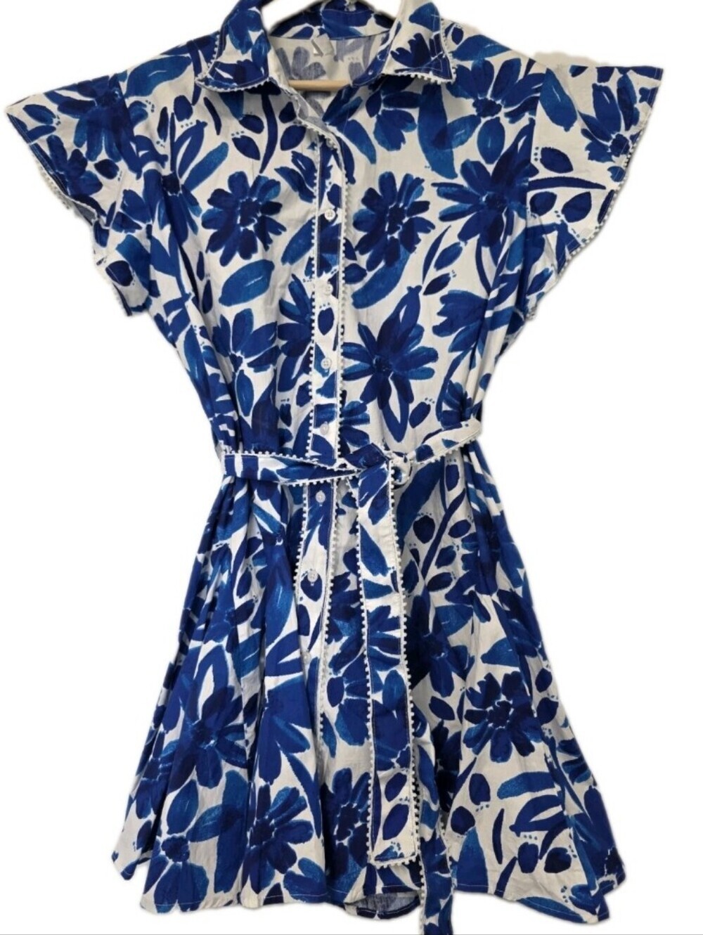 Womens Mini Floral Blue Shirt Dress Size 2X Fit An Flare Tropical Homecoming - Picture 2 of 10